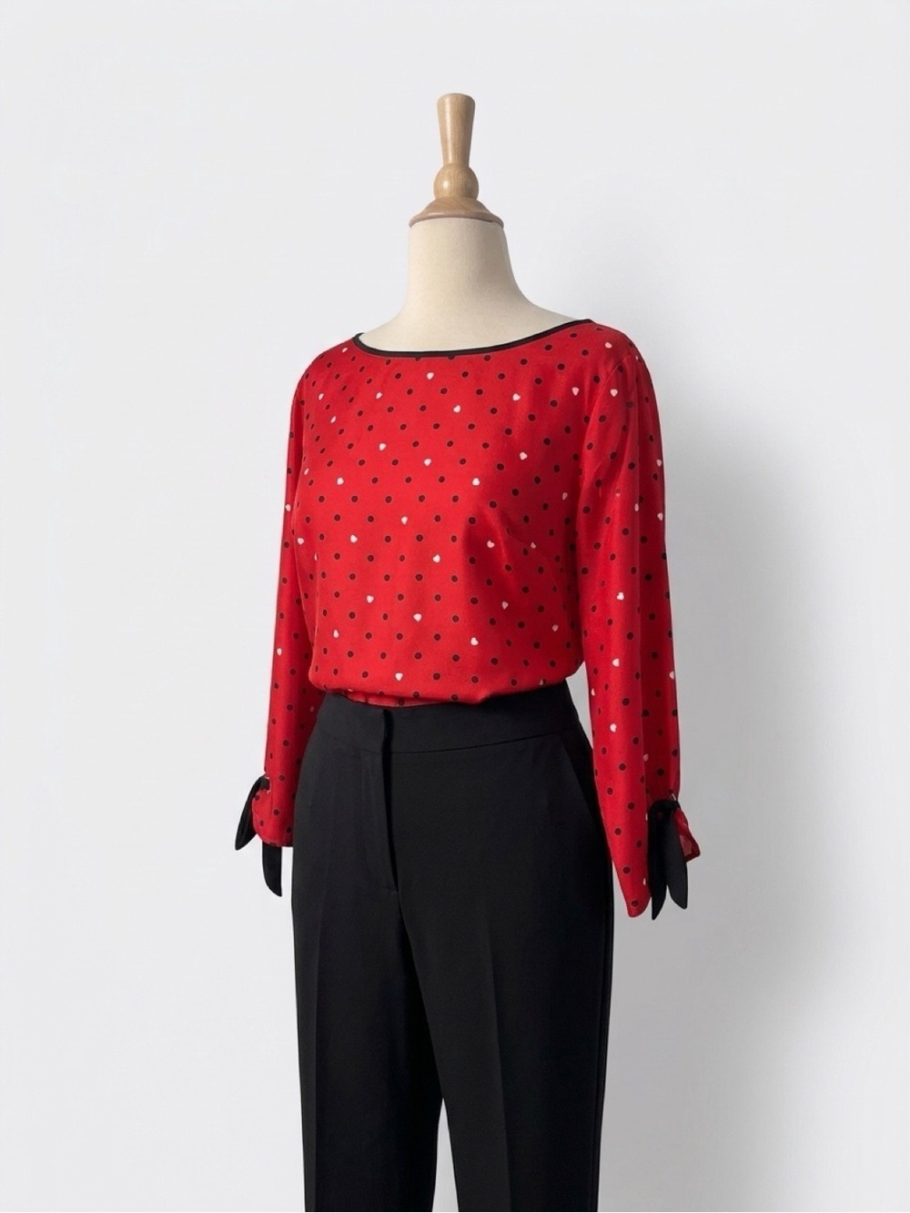 NWT Liz Claiborne Black Red Dots Blouse XXL